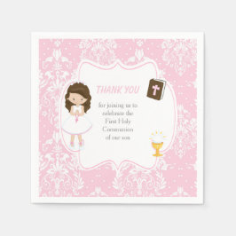 ファースト・コミュニオンブルネットヘアガールサンキュー スタンダードカクテルナプキン