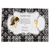 ファースト・コミュニオンブルネットヘアガールサンキュー ラージペーパーバッグ (裏面)