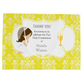 ファースト・コミュニオンブルネットヘアガールサンキュー ラージペーパーバッグ (裏面)