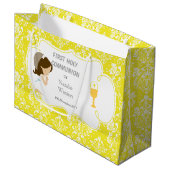 ファースト・コミュニオンブルネットヘアガールサンキュー ラージペーパーバッグ (正面アングル)