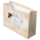 ファースト・コミュニオンブルネットヘアガールサンキュー ラージペーパーバッグ (正面アングル)