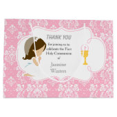 ファースト・コミュニオンブルネットヘアガールサンキュー ラージペーパーバッグ (裏面)