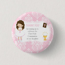 ファースト・コミュニオンブルネットヘアガールサンキュー 缶バッジ