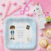 ファースト・コミュニオンブルネットヘアボーイサンキュー ペーパープレート (パーティー)