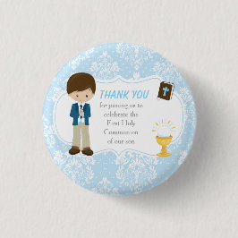 ファースト・コミュニオンブルネットヘアボーイサンキュー 缶バッジ