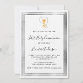 ファースト・コミュニオンホワイトシルバーアリスのホストラグジュアリー 招待状 (正面)