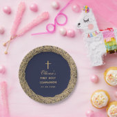 ファースト・コミュニオンボーイネイビーブルー金ゴールドバラヴィンテージ ペーパープレート (パーティー)