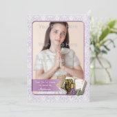 ファースト·コミュニオン、パープル·ダマスク·フォトカード カード (スタンド正面)