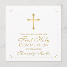 ファースト・コミュニオン・金ゴールド・クロス・ガール・クリスチャン 招待状