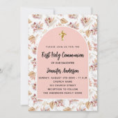 ファースト・コミューニオンパンパスフラワーズバラ金ゴールドラグジュアリー 招待状 (正面)