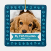 ファースト・ハヌカー・ペットの子犬の写真の手は星の海軍 セラミックオーナメント (裏面)
