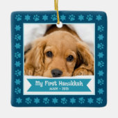 ファースト・ハヌカー・ペットの子犬の写真の手は星の海軍 セラミックオーナメント (正面)