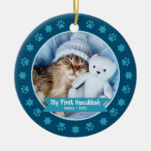 ファースト・ハヌカーPET子猫フォトポーズスターズネイビー セラミックオーナメント (正面)