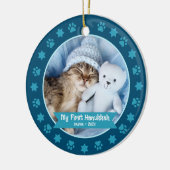 ファースト・ハヌカーPET子猫フォトポーズスターズネイビー セラミックオーナメント (左)