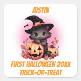 ファースト・ハロウィーンかわいい子猫 スクエアシール