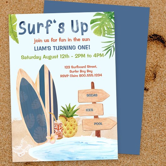 ファースト・バースデーパーティーの少年たちをサーフィンする 招待状