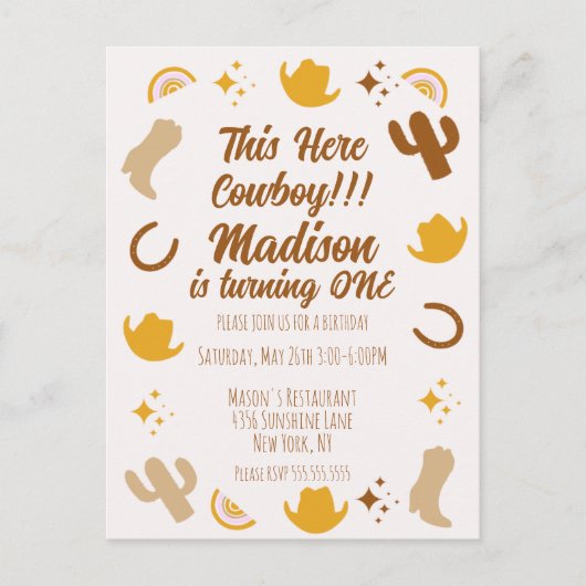 ファースト バースデー レインボー ロデオ グルーヴィー バースデー ポストカード (正面)