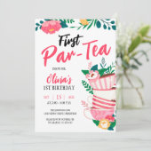 ファースト・パー・ティー!ピンクフローラティーパーティー誕生日 招待状 (スタンド正面)