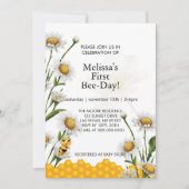 ファースト・ビーデイ誕生日イエロービーハニカムデイジー 招待状 (正面)