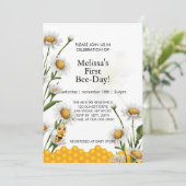ファースト・ビーデイ誕生日イエロービーハニカムデイジー 招待状 (スタンド正面)