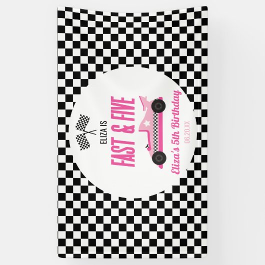 ファースト&ファイブピンクレースカー5thバースデーパーティー 横断幕 (縦)