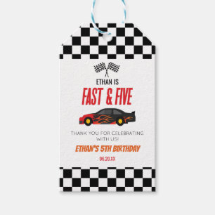 ファースト&ファイブレッドフラームレースカー5thバースデーパーティー ギフトタグ