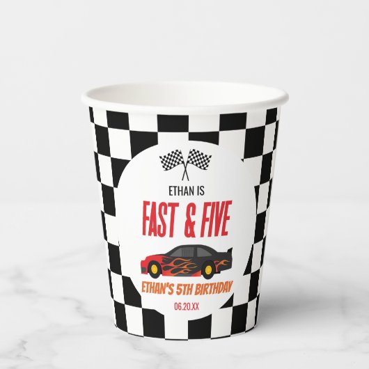 ファースト&ファイブレッドフラームレースカー5thバースデーパーティー 紙コップ (裏面)