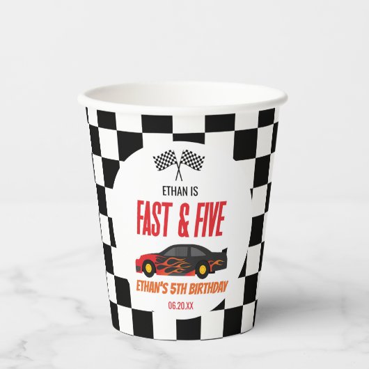 ファースト&ファイブレッドフラームレースカー5thバースデーパーティー 紙コップ (正面)