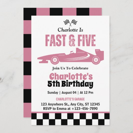 ファースト&ファイブレースカーギル5th誕生日パーティー 招待状 (正面/裏面)