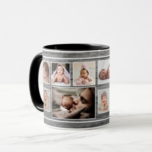 ファースト·ファザーズ·デイ7フォトコラージュ·グレイ·ウッド   マグカップ (正面左)