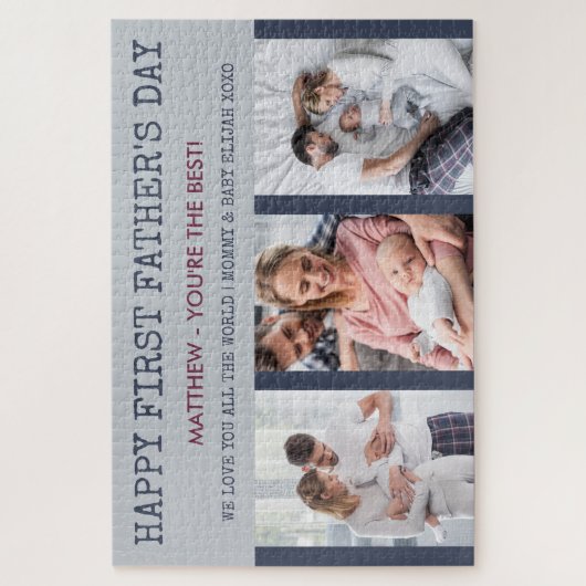 ファースト・ファーザーズカスタム・デイ・メッセージと3枚の写真 ジグソーパズル (縦)