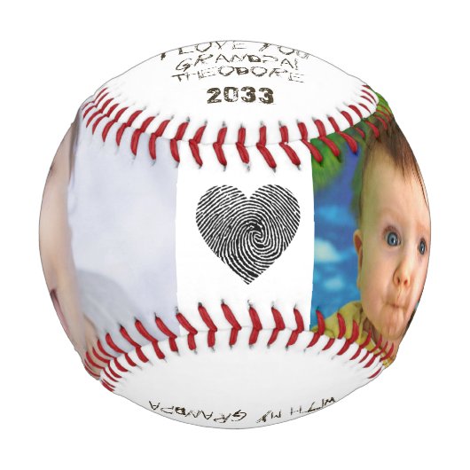 ファースト・ファーザーズ・デイおじいちゃんフォトコラージュ記念 野球ボール (正面)
