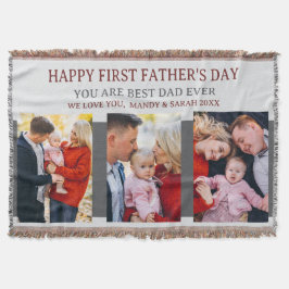 ファースト・ファーザーズ・デイ・グレー3枚の写真とカスタムメッセージ スローブランケット