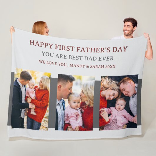 ファースト・ファーザーズ・デイ・グレー3枚の写真とカスタムメッセージ フリースブランケット (インサイチュ)