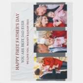 ファースト・ファーザーズ・デイ・グレー3枚の写真とカスタムメッセージ フリースブランケット (正面)