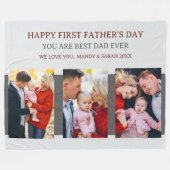 ファースト・ファーザーズ・デイ・グレー3枚の写真とカスタムメッセージ フリースブランケット (正面(横))