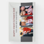 ファースト・ファーザーズ・デイ・グレー3枚の写真とカスタムメッセージ 横断幕 (縦)