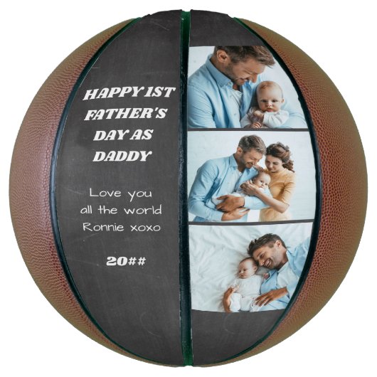 ファースト・ファーザーズ・デイ・チョークボード3カスタムベビー写真 バスケットボール (縦)