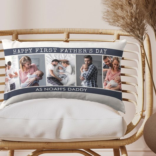 ファースト・ファーザーズ・デー – 5フォトコラージュパーソナライズされた ランバークッション