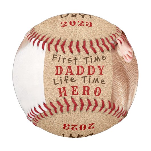 ファースト・ファーザーフェイク・デイ・レザーと2フォトフレーム 野球ボール (正面)
