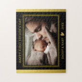 ファースト・ファーザー・デイパパとベビーフォトブラック金ゴールド ジグソーパズル (縦)