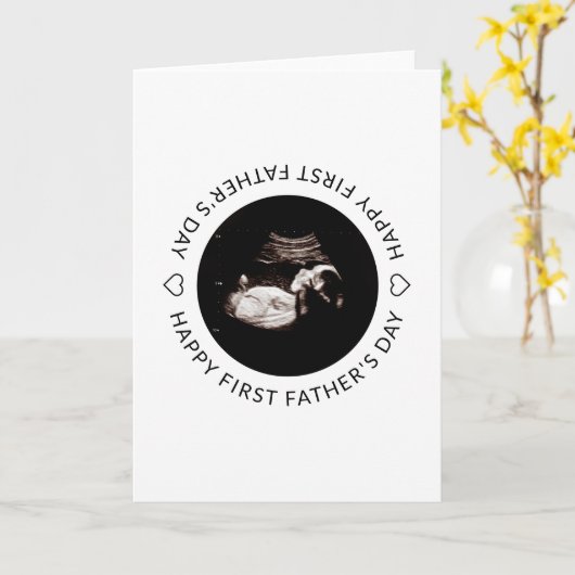 ファースト・ファーザー・デイベビーソノグラムハート写真 カード (黄色い花)