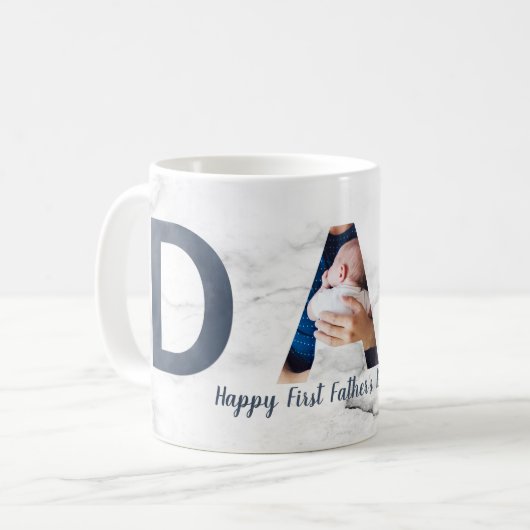 ファースト・ファーザー・デイベビー写真ほこりっぽいブルー・マーブル コーヒーマグカップ (正面左)