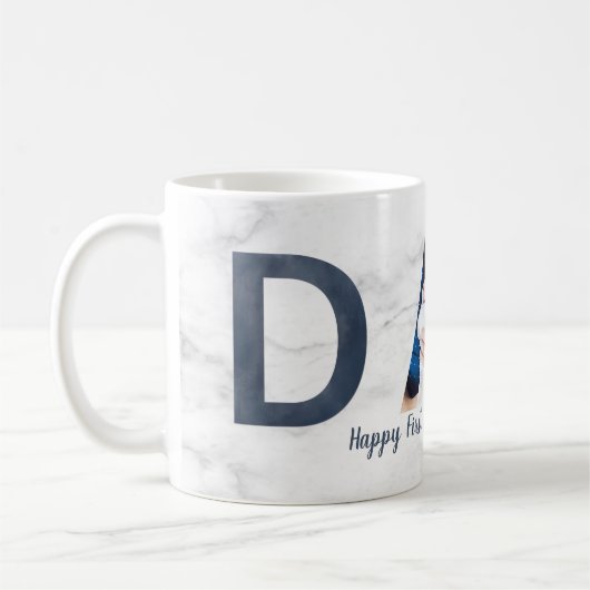 ファースト・ファーザー・デイベビー写真ほこりっぽいブルー・マーブル コーヒーマグカップ (左)