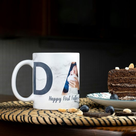 ファースト・ファーザー・デイベビー写真ほこりっぽいブルー・マーブル コーヒーマグカップ