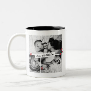ファースト・ファーザー・デイヴィンテージB&Wベビーフォトコラージュ ツートーンマグカップ