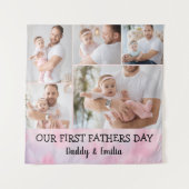 ファースト・ファーザー・デイ写真コラージュ・ウォール・タペストリー タペストリー (正面)