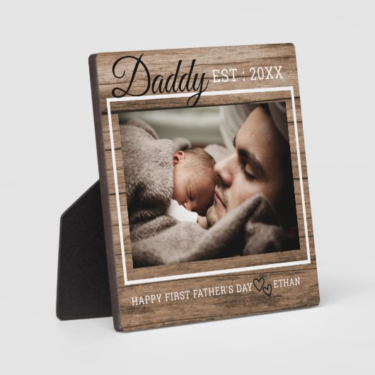 ファースト・ファーザー・デイ写真パパ設立木材 フォトプラーク (正面)