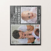 ファースト・ファーザー・デイ新しいパパ・ブラック・ウッド2写真 ジグソーパズル (縦)