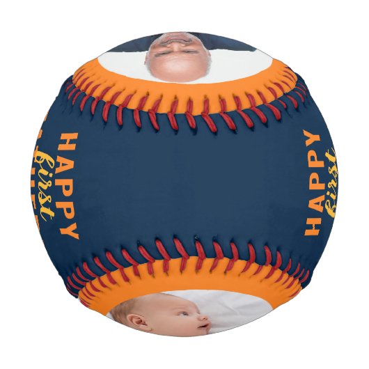 ファースト・ファーザー・デイ祖父2フォトブルーオレンジ 野球ボール (裏面)